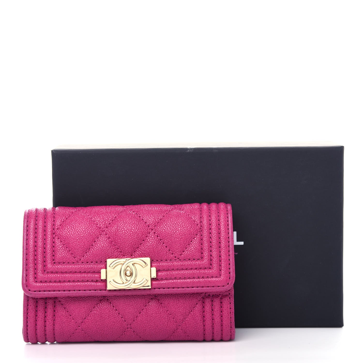 Chanel Caviar Quilted Boy Card Holder Wallet Fuchsia 8 of 8