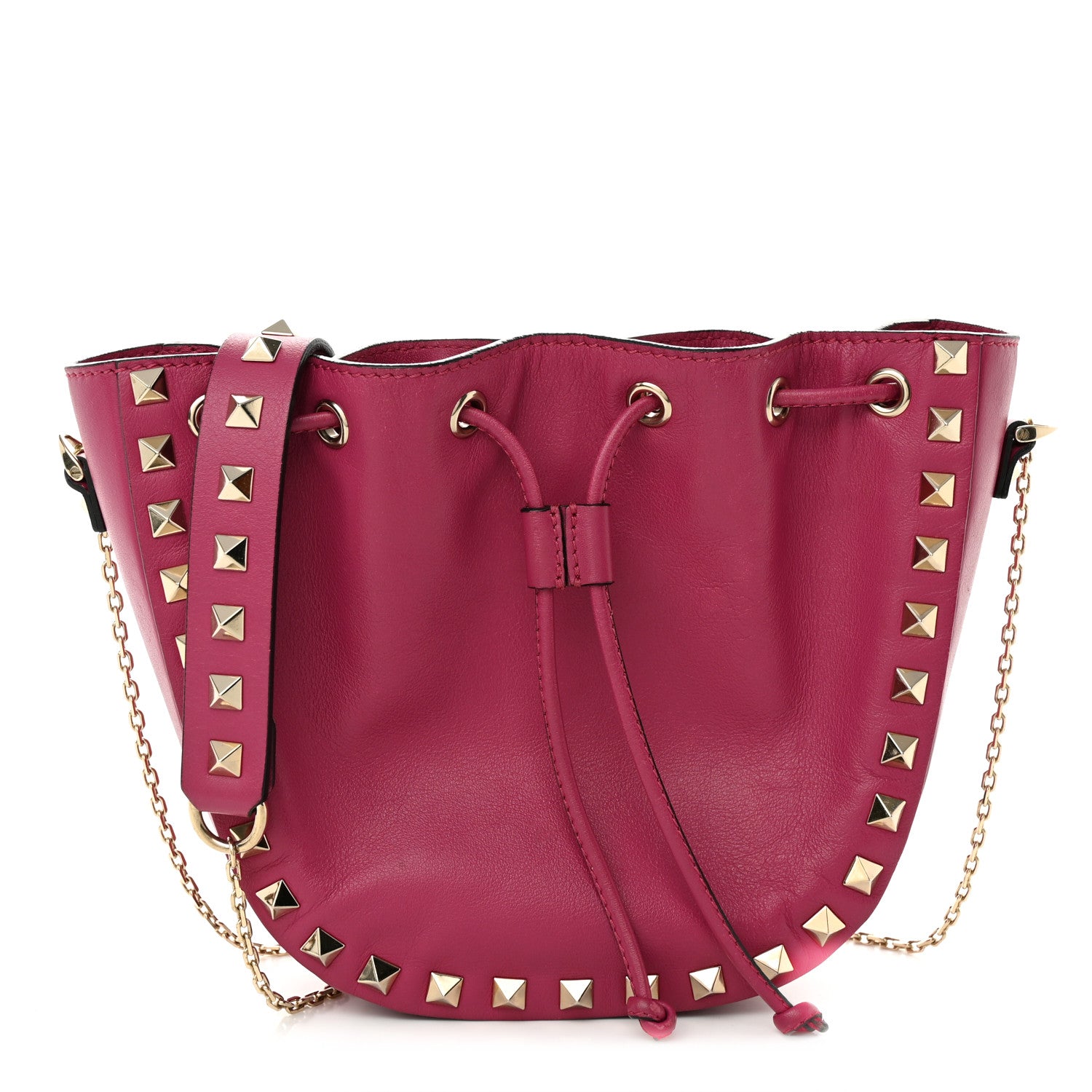 Valentino Garavani Vitello Mini Rockstud Chain Strap Bucket Bag Deep Cyclamin 1 of 9