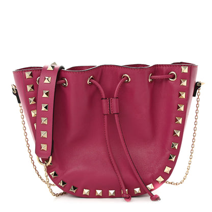 Valentino Garavani Vitello Mini Rockstud Chain Strap Bucket Bag Deep Cyclamin 1 of 9
