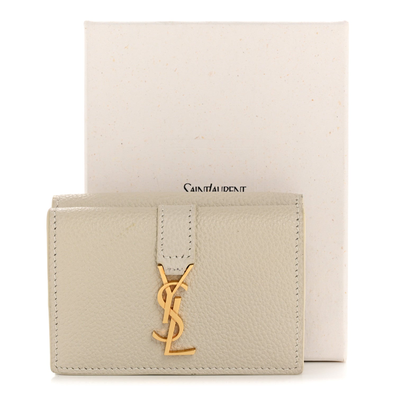 Saint Laurent 三つ折り財布 ホワイト Saint Laurent Grained Calfskin Tiny Origami Wallet White 1765097
