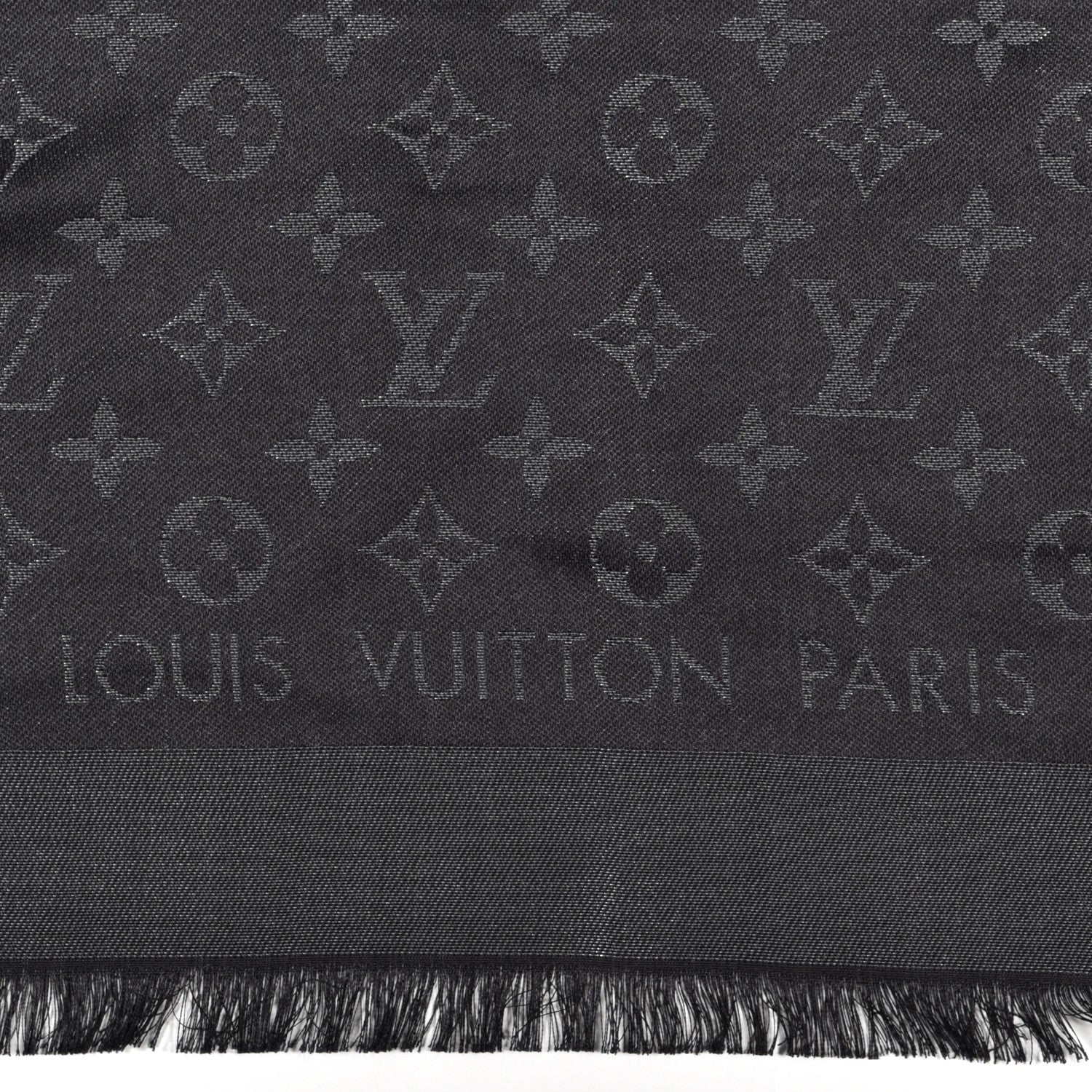 Louis Vuitton Silk Lurex Wool Monogram Shine Shawl Black 2 of 4