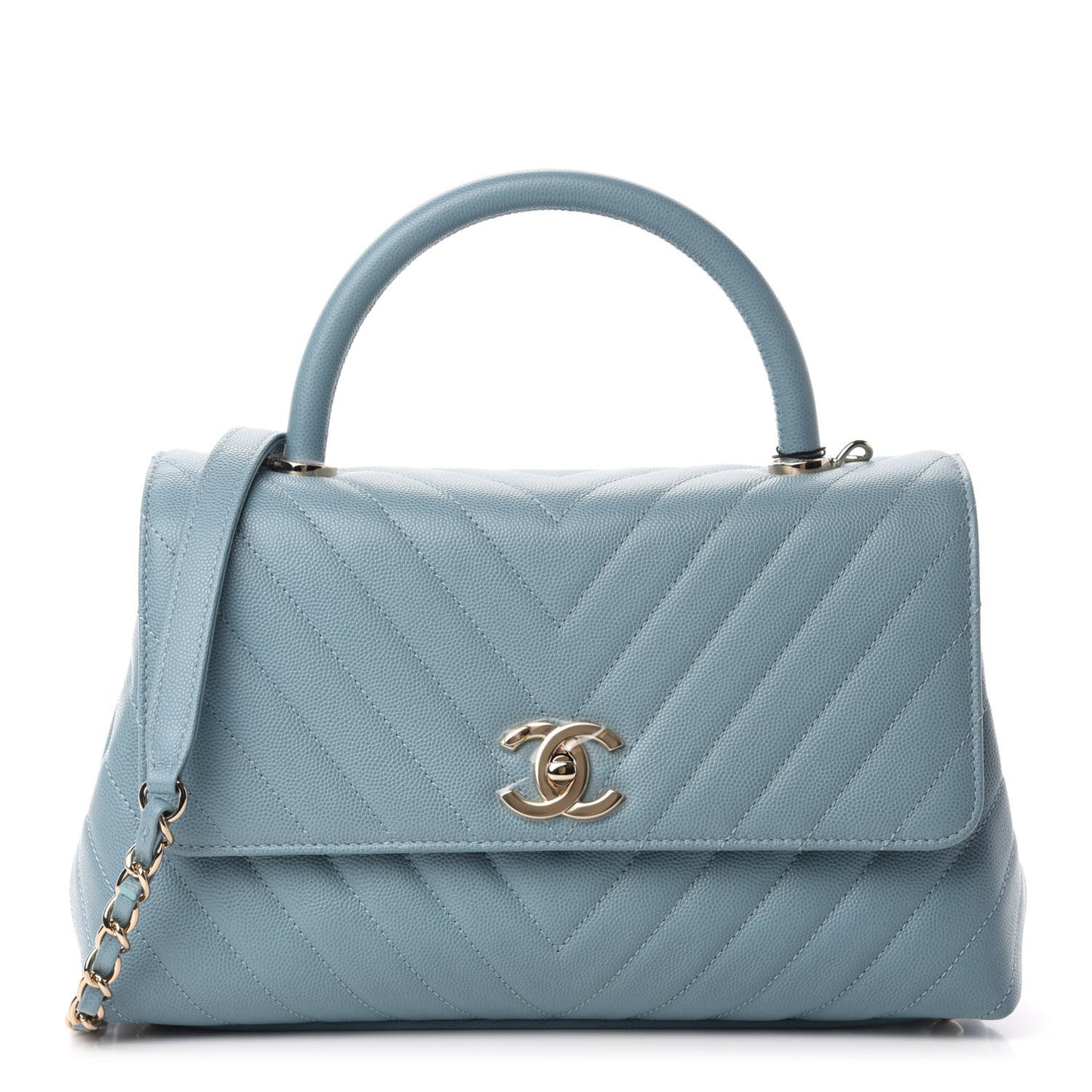 Caviar Chevron Quilted Small Coco Handle Flap Blue