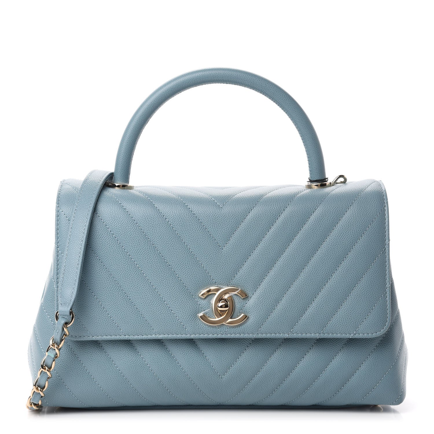 Chanel Caviar Chevron Quilted Small Coco Handle Flap Blue 1 of 11