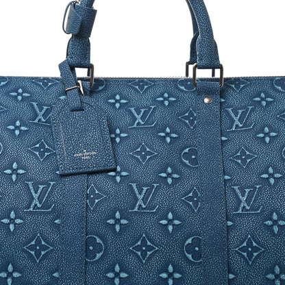 Louis Vuitton Cowhide Monogram Keepall Bandouliere 50 Denim Blue 6 of 7