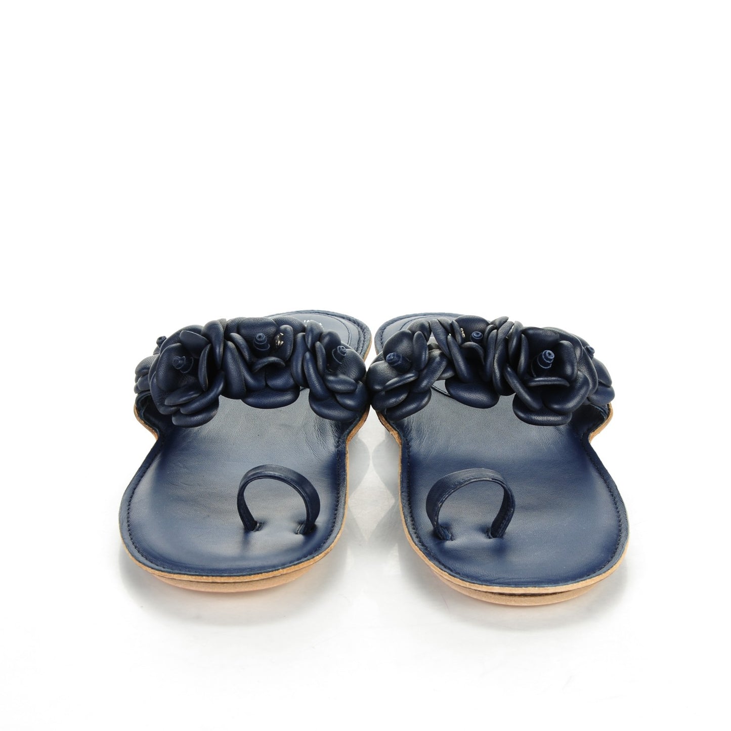Lambskin Camellia Sandals 38 Dark Navy Blue