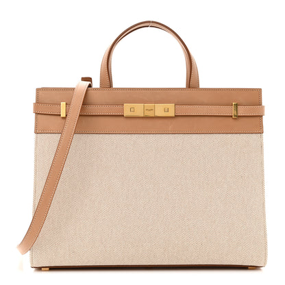 Saint Laurent Canvas Calfskin Medium Manhattan Shopper Tote Natural Brown 1 of 11
