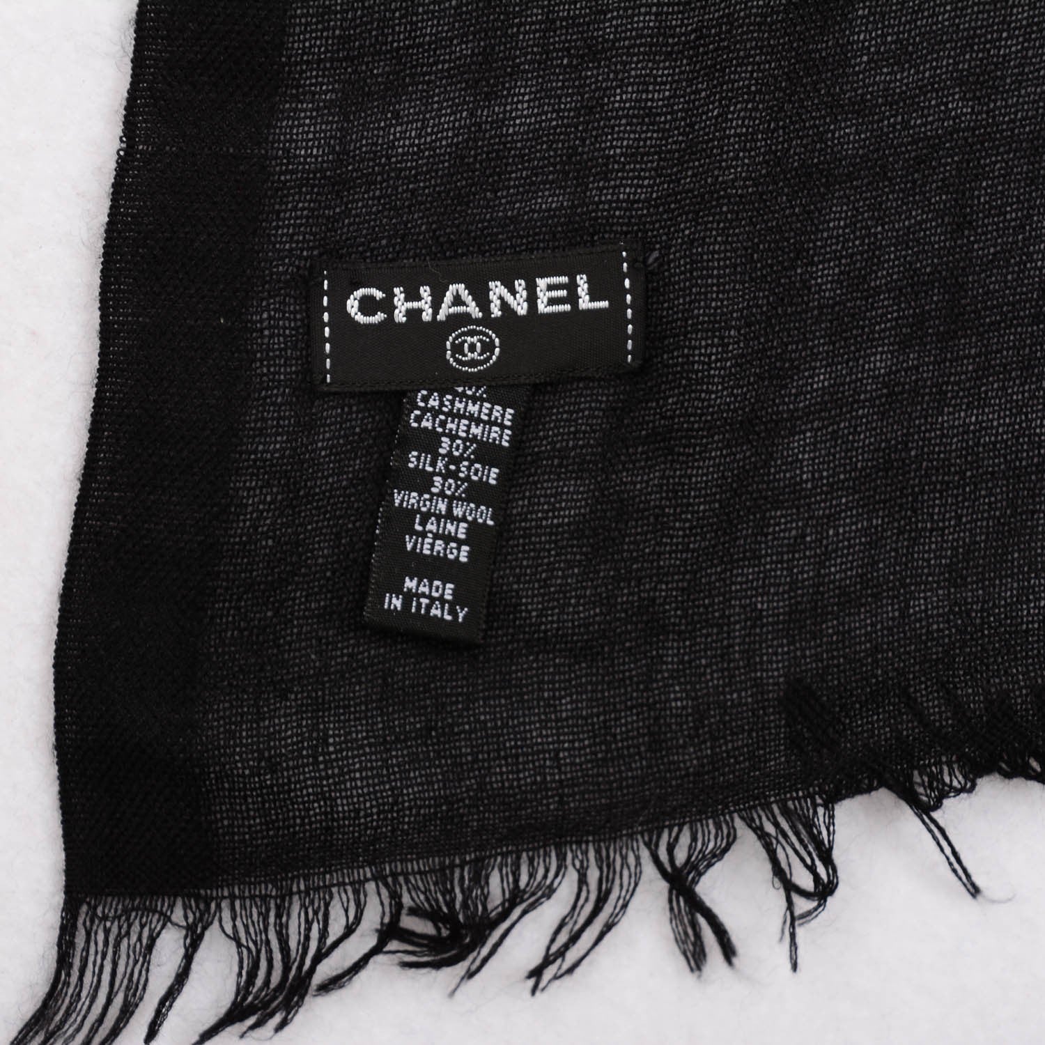 Chanel Cashmere Silk Wool Sequins CC Stole Black Silver 4 of 5