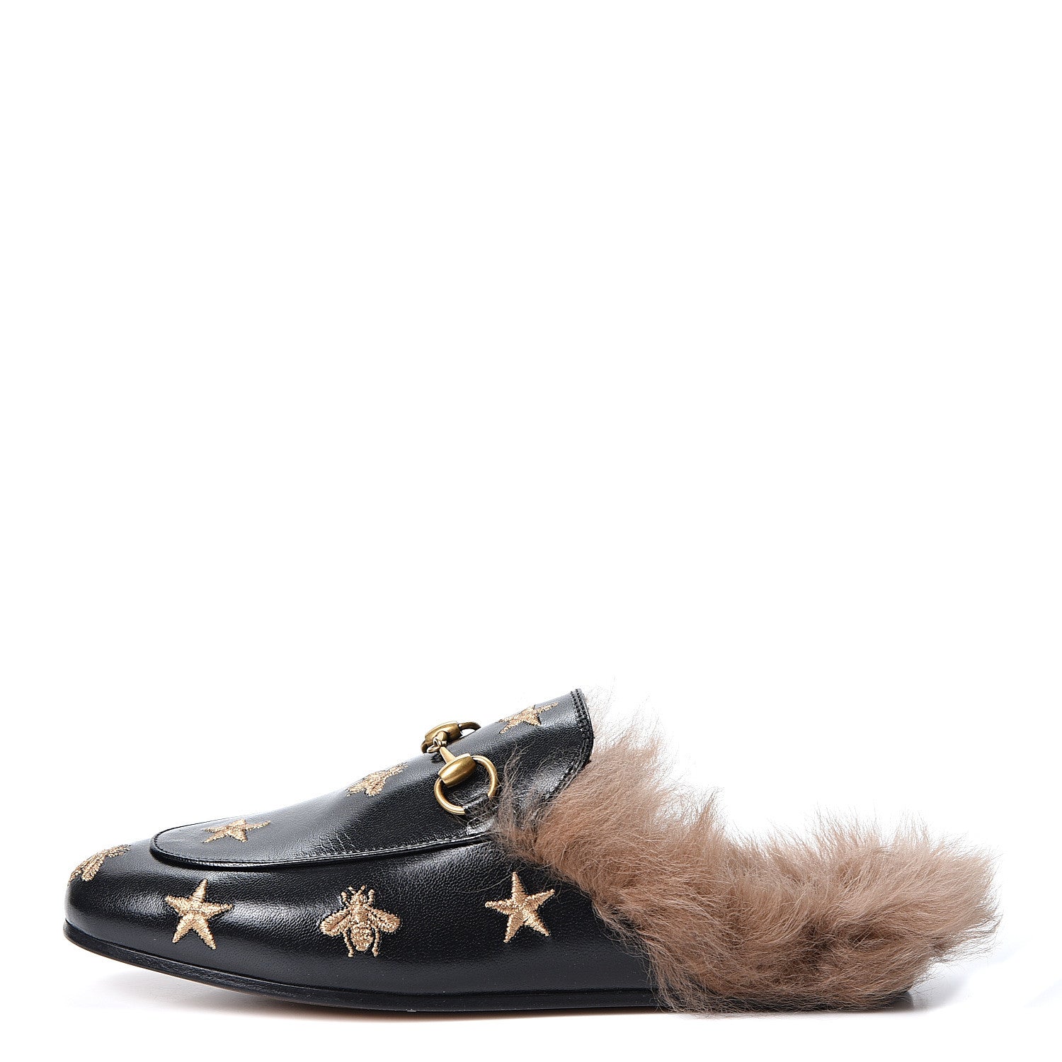 Gucci Goatskin Fur Bee Star Embroidered Womens Princetown Slippers 36 Black 1 of 10