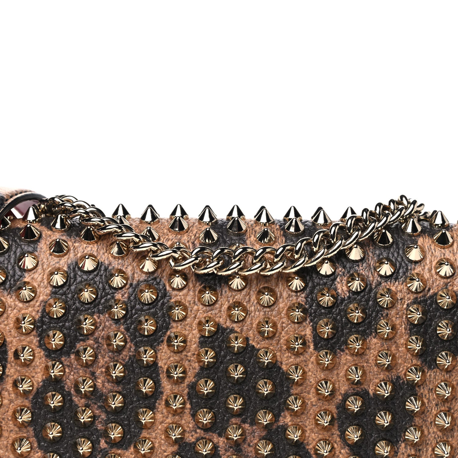 Christian Louboutin Calfskin Empire Leopard Spiked Zoompouch Crossbody Brown Gold 8 of 14