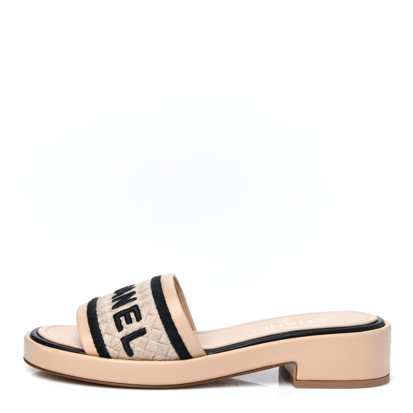 Lambskin Embroidered Logo Mules 36.5 Beige Black