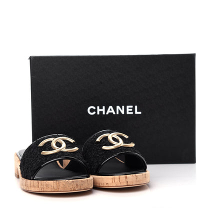 Chanel Tweed Cork CC Mule Sandal 40 Black 11 of 11