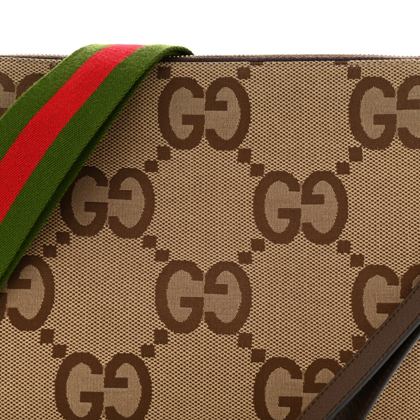 Monogram Jumbo GG Textured Dollar Calfskin Web Wristlet Messenger Bag Camel Ebony New Acero
