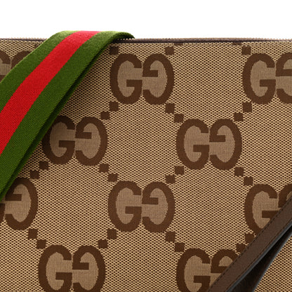 Gucci Monogram Jumbo GG Textured Dollar Calfskin Web Wristlet Messenger Bag Camel Ebony New Acero 9 of 15