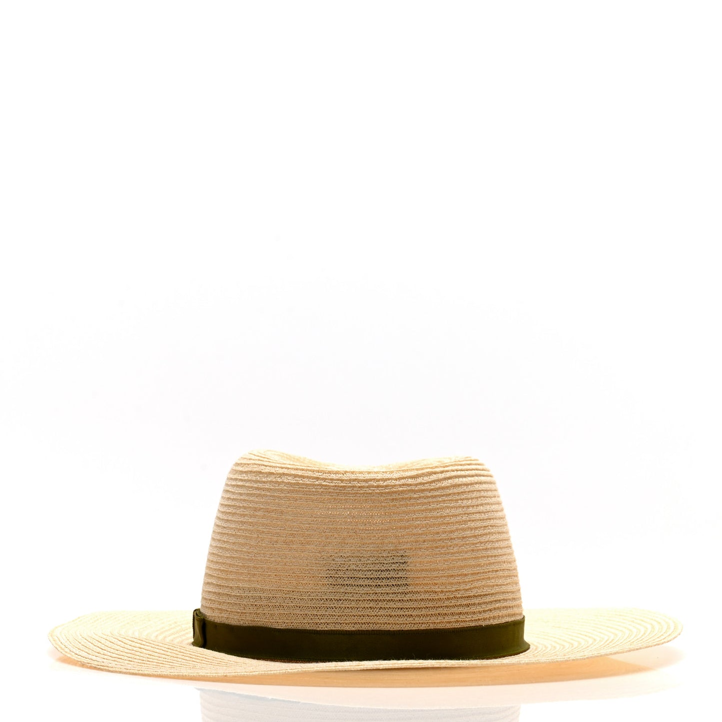 Straw Grosgrain Ribbon Wide Brim Hat M Beige Green
