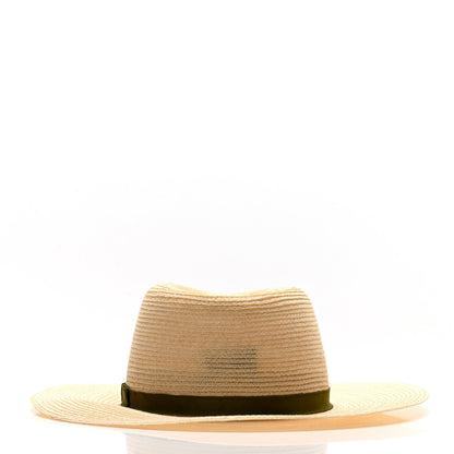 Chanel Straw Grosgrain Ribbon Wide Brim Hat M Beige Green 6 of 9