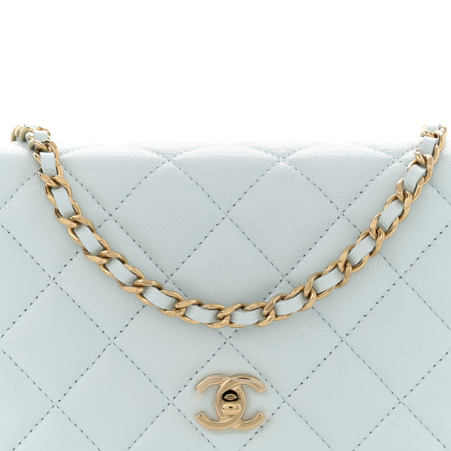 Caviar Quilted CC Turn Lock Wallet On Chain WOC Light Blue