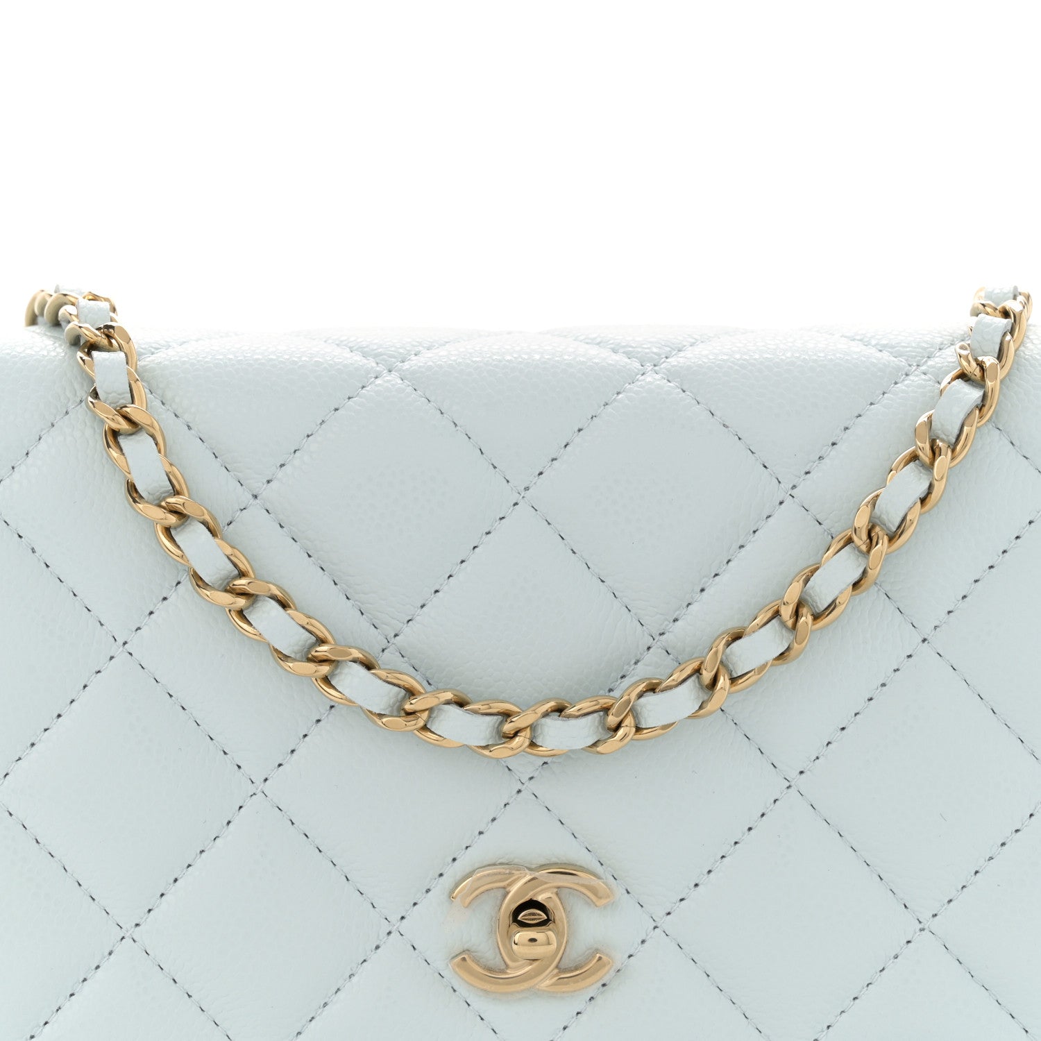 Chanel Caviar Quilted CC Turn Lock Wallet On Chain WOC Light Blue 8 of 11