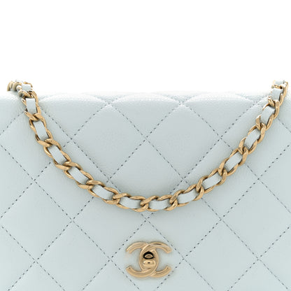 Chanel Caviar Quilted CC Turn Lock Wallet On Chain WOC Light Blue 8 of 11
