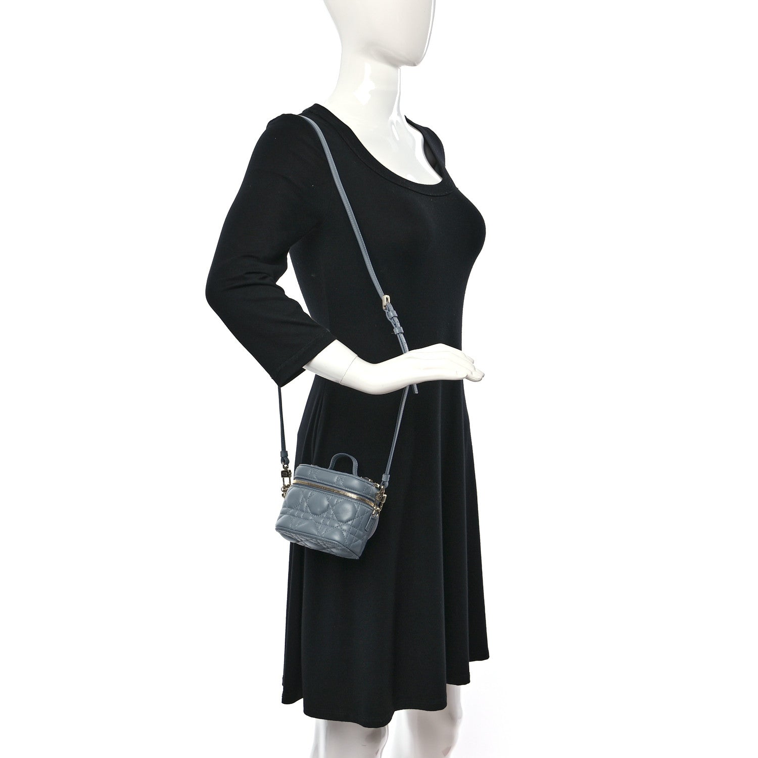 Christian Dior Lambskin Cannage Micro Lady Dior Vanity Case Blue 2 of 9