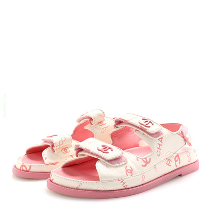 Chanel Lambskin Printed CC Velcro Dad Sandals 40 White Pink 4 of 10