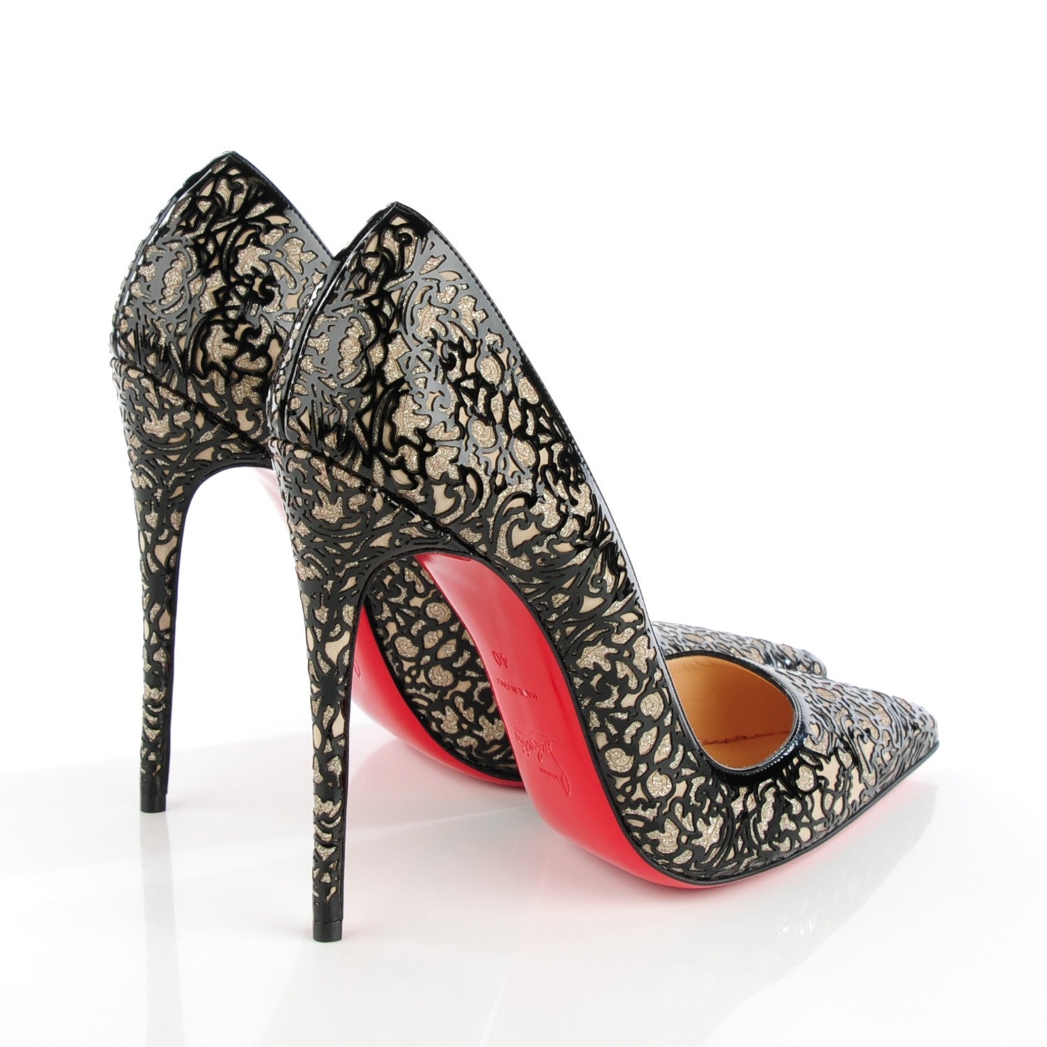 Christian Louboutin Patent Lace Glitter So Pretty 120 Pumps 40 Black 4 of 8
