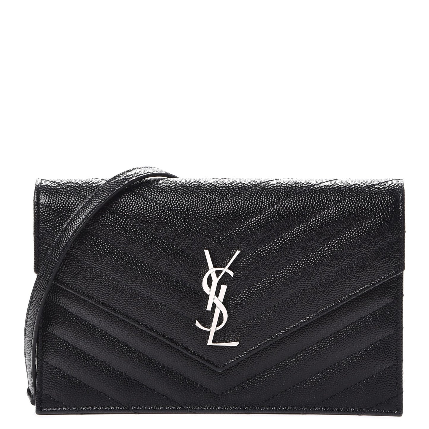 Grain De Poudre Matelasse Chevron Monogram Envelope Chain Wallet Black