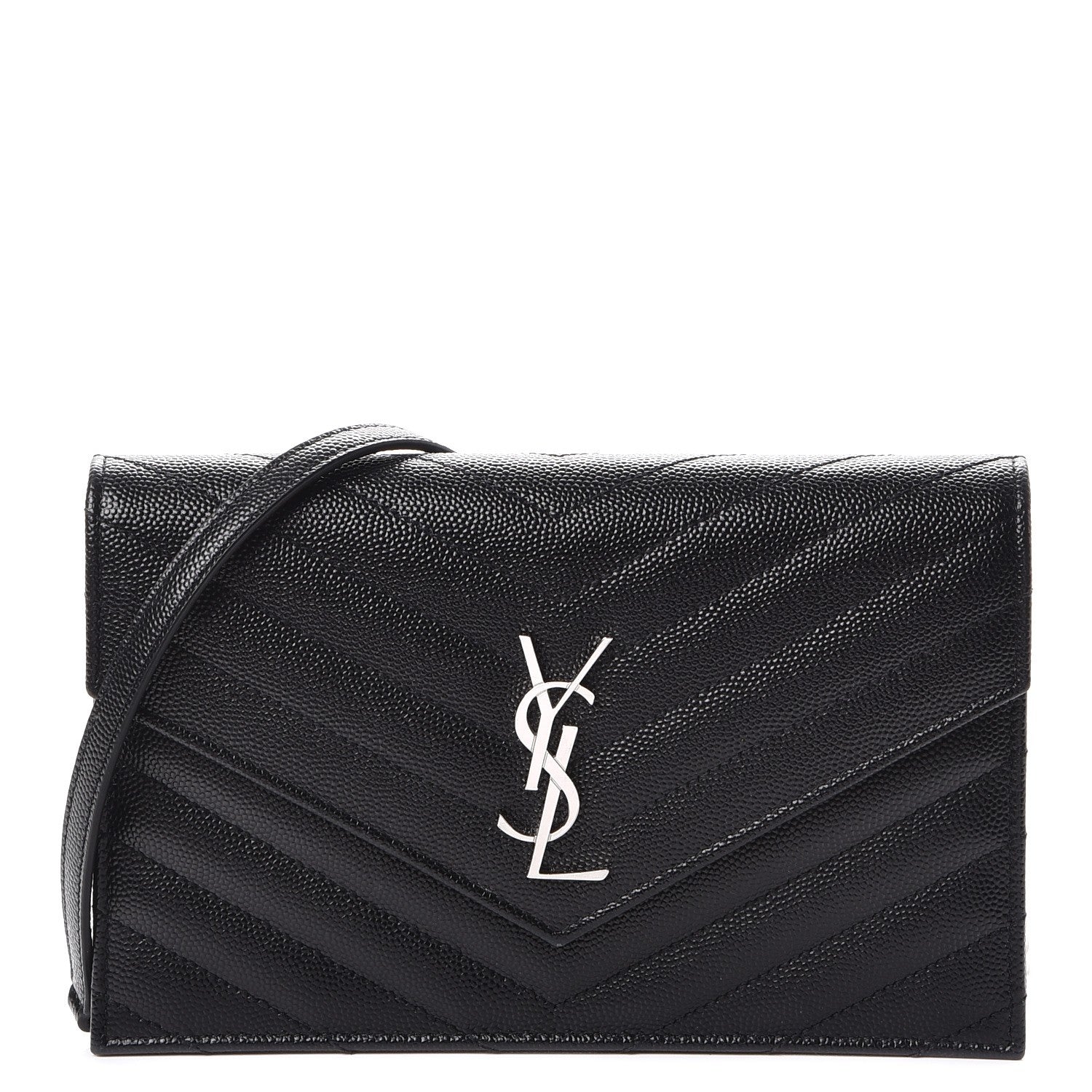 Saint Laurent Grain De Poudre Matelasse Chevron Monogram Envelope Chain Wallet Black 1 of 10