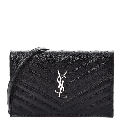 Saint Laurent Grain De Poudre Matelasse Chevron Monogram Envelope Chain Wallet Black 1 of 10