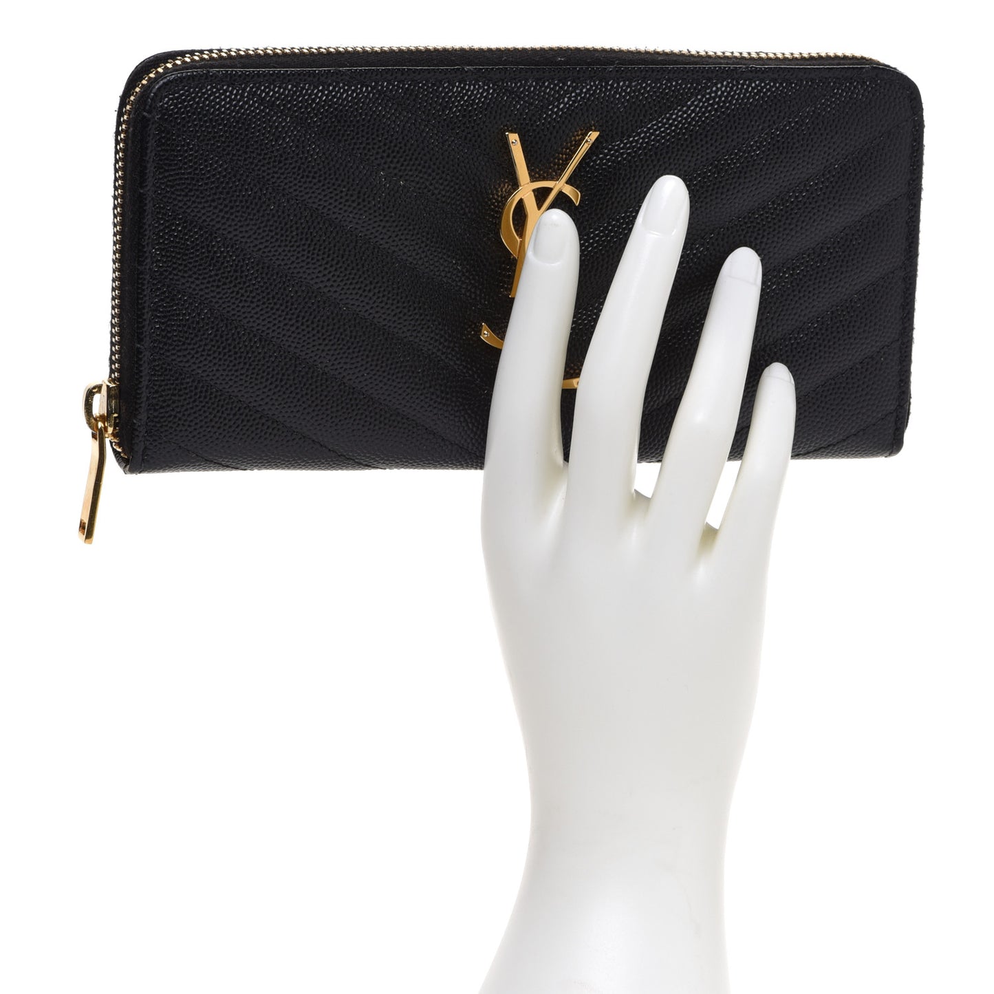 Grain De Poudre Matelasse Chevron Monogram Zip Around Wallet Black