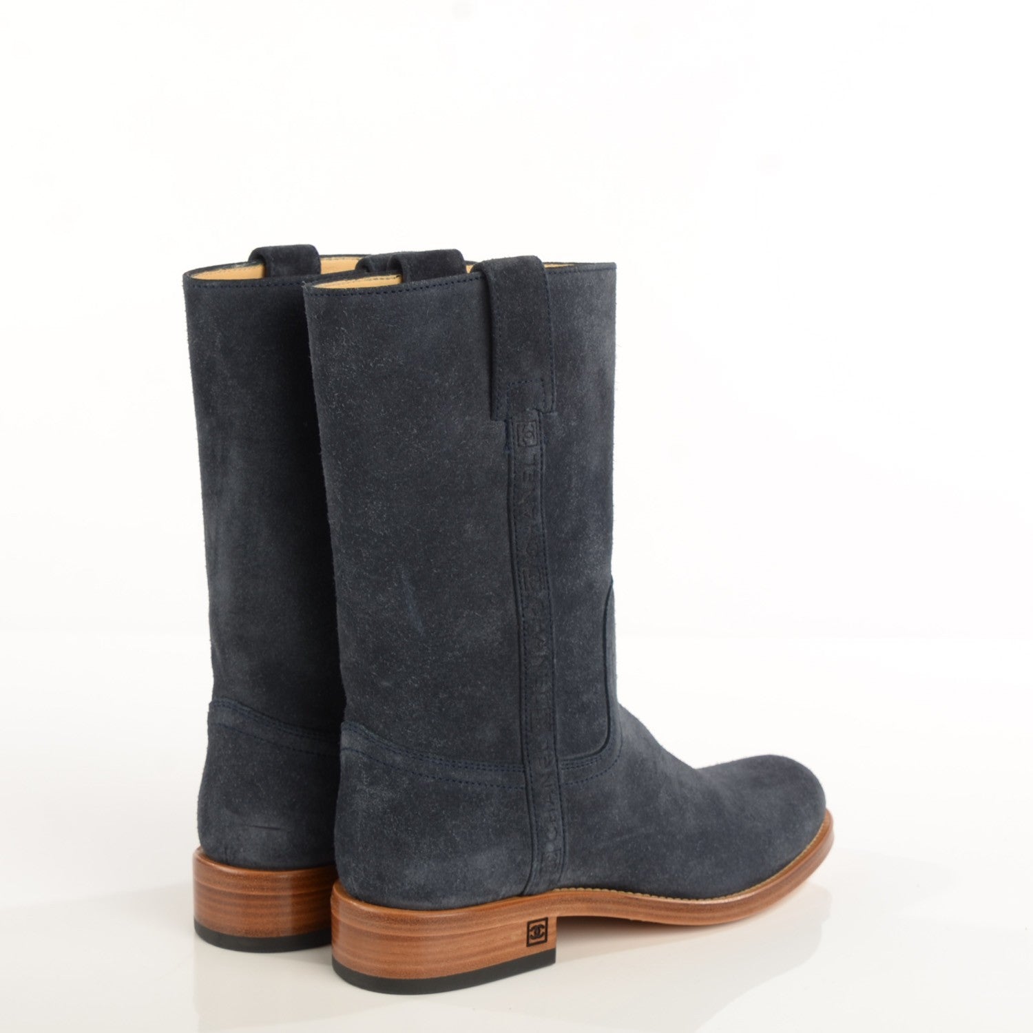 Chanel Suede Logo Boots 37.5 Navy 5 of 10