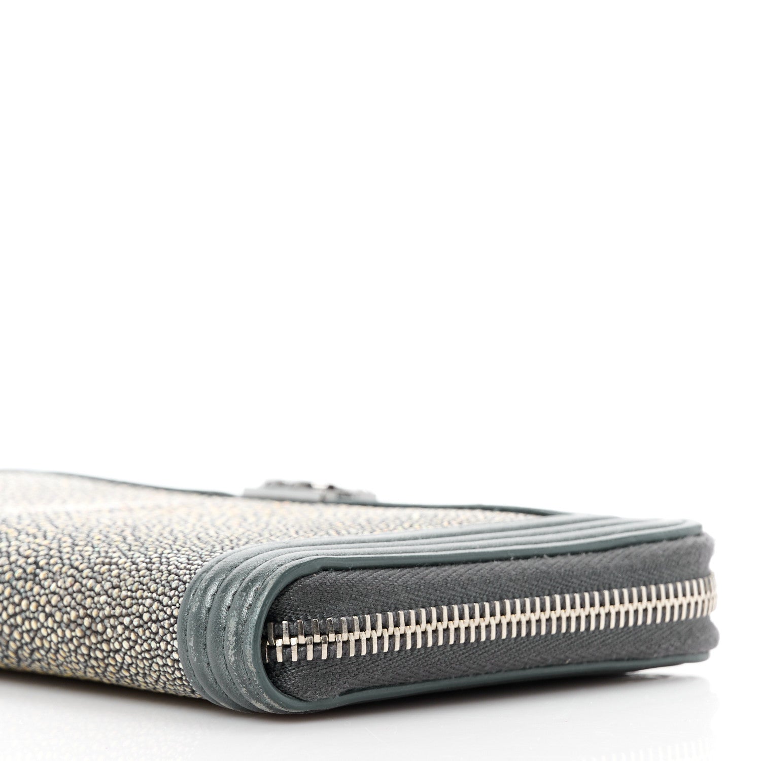 Chanel Metallic Galuchat Stingray Lambskin Boy Gusset Zip Wallet Dark Silver 11 of 11