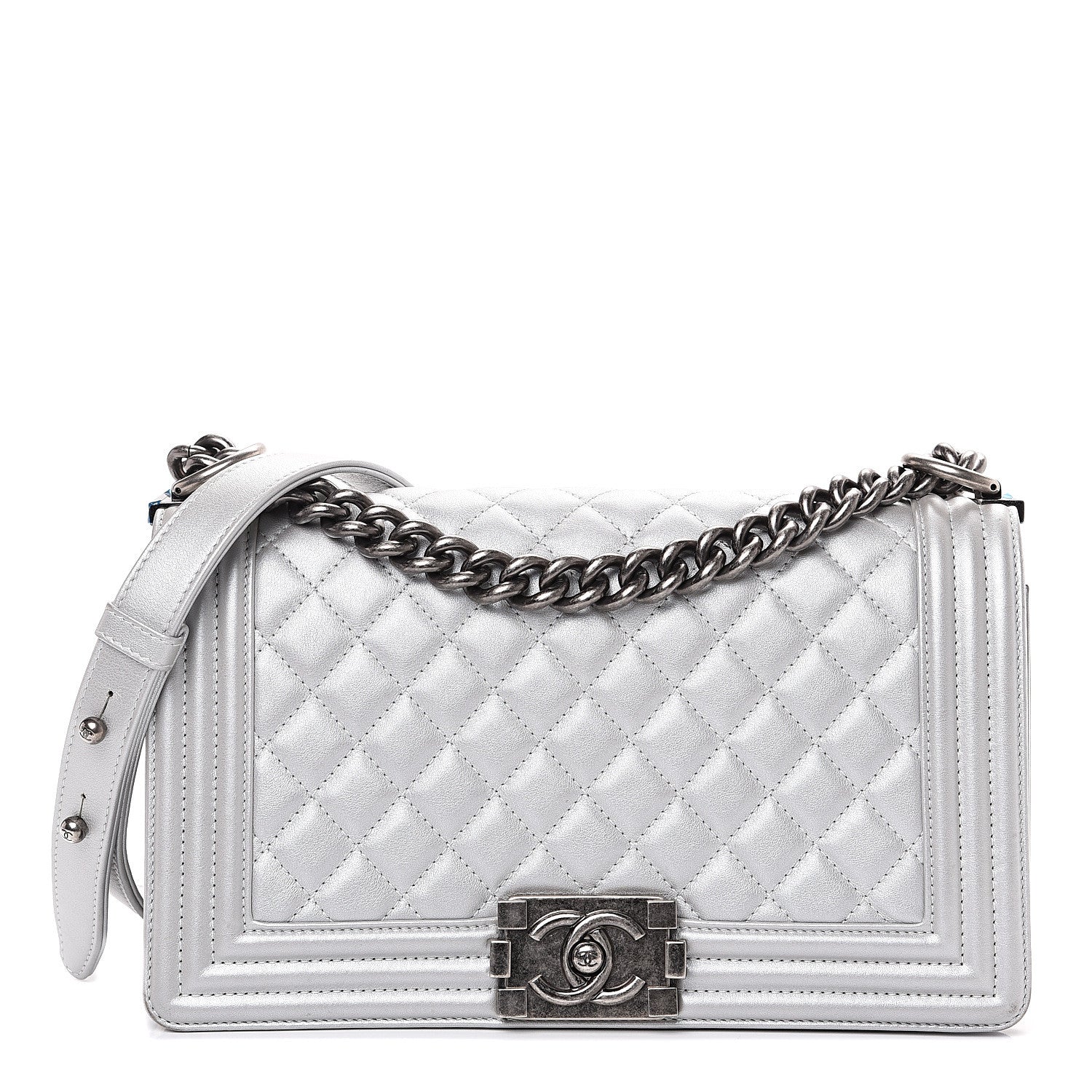 Chanel Metallic Calfskin Quilted Medium Boy Flap Silver 1 of 16