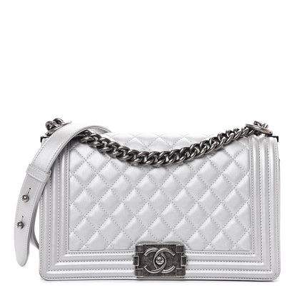 Chanel Metallic Calfskin Quilted Medium Boy Flap Silver 1 of 16
