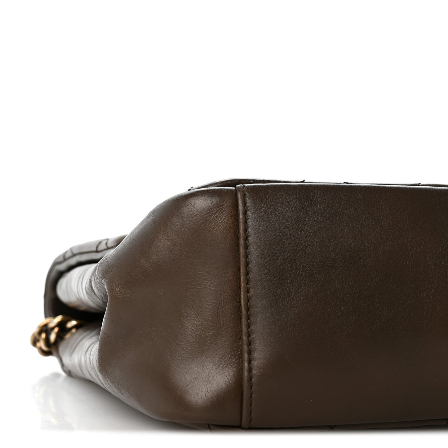 Calfskin Quilted Medium Gold Bar Top Handle Flap Dark Khaki