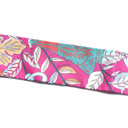 Hermes Silk Fleurs et Papillons de Tissus Twilly Fuchsia Turquoise Beige 3 of 4