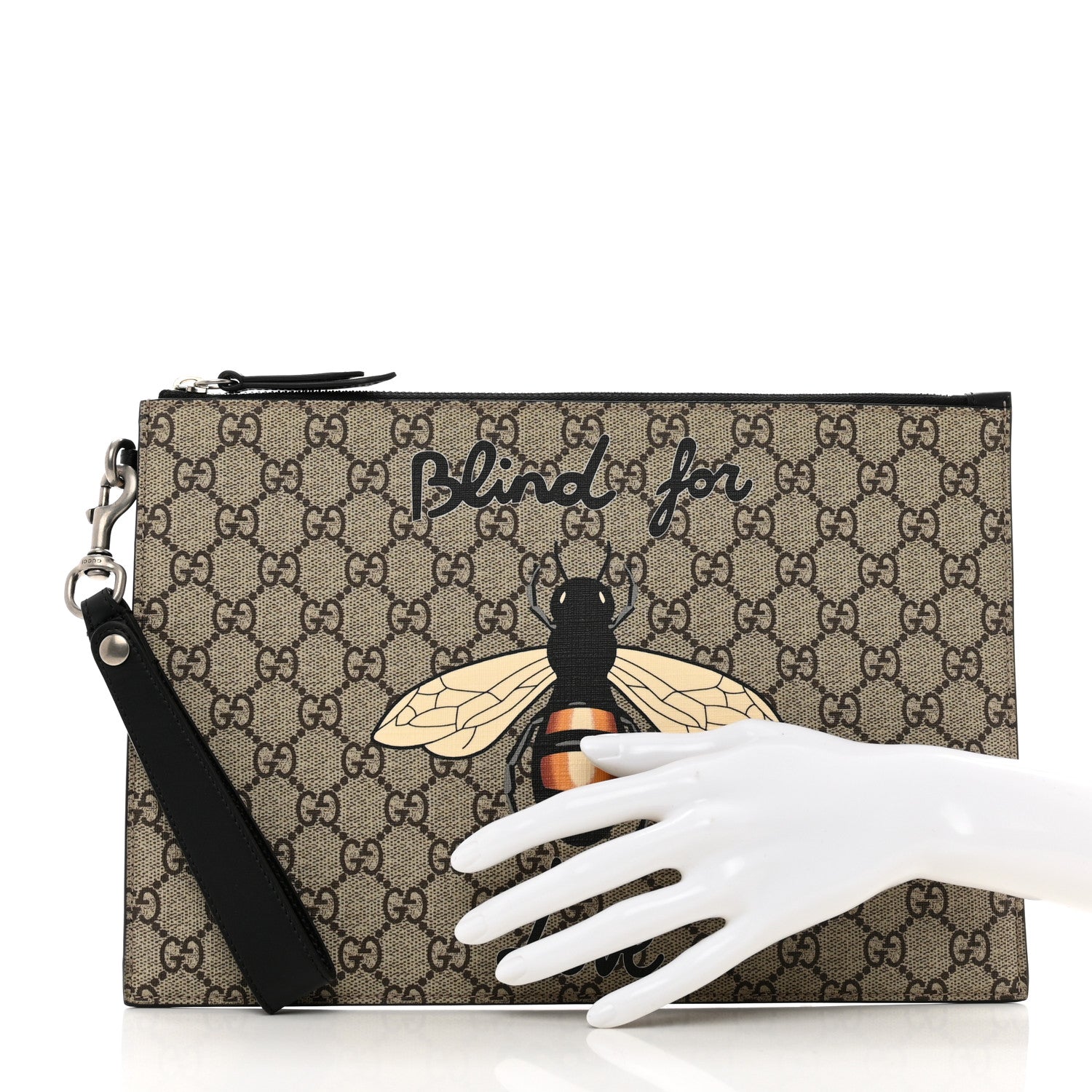 Gucci GG Supreme Monogram Blind For Love Wristlet Pouch Black 2 of 7