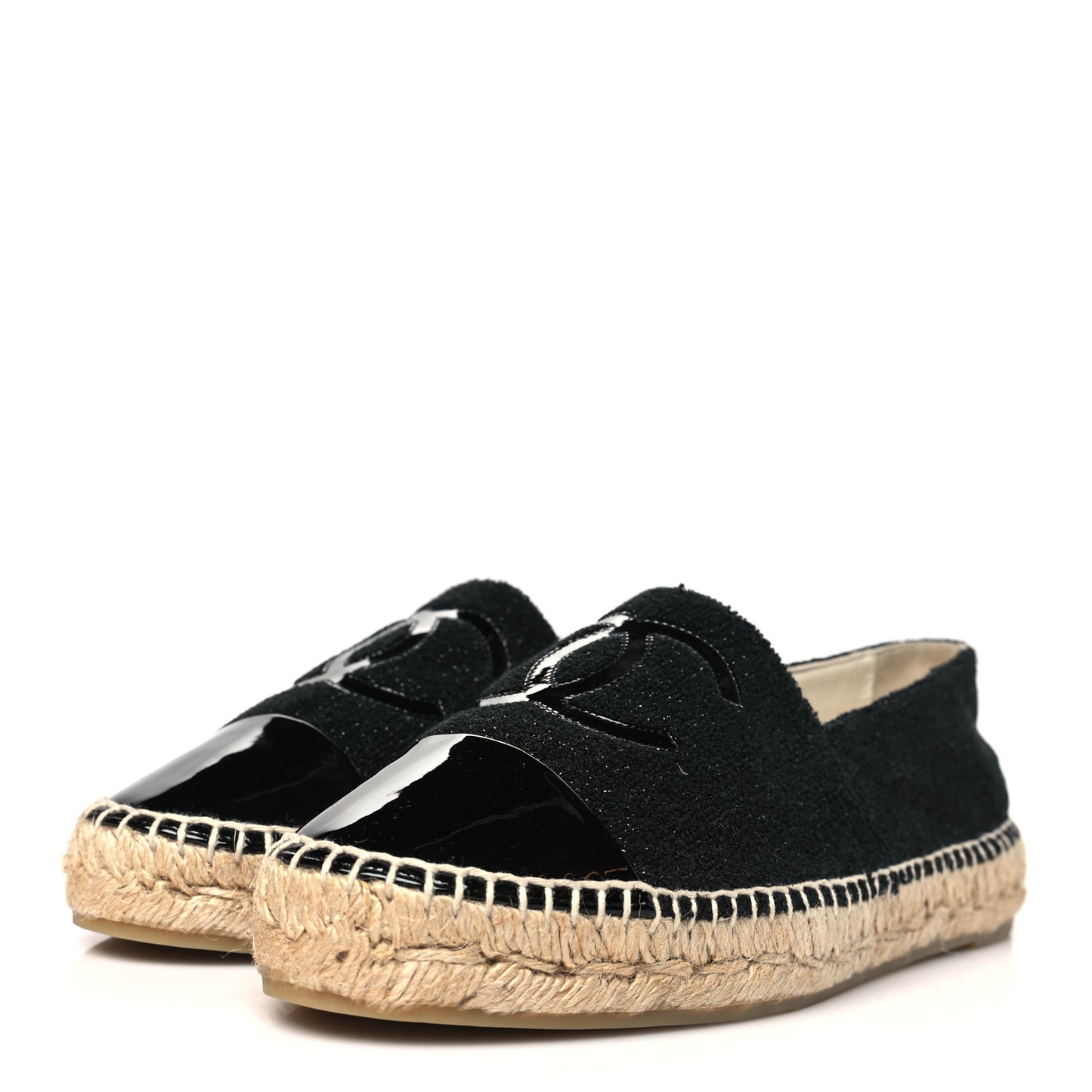 Fabric Patent Calfskin CC Espadrilles 40 Black
