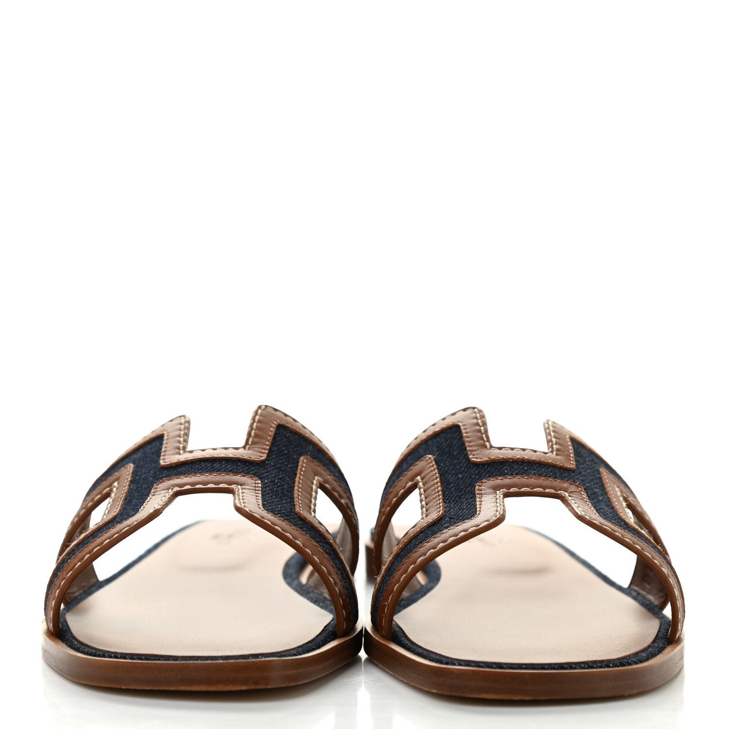 Calfskin Denim Oran Sandals 36 Bleu Brut Gold