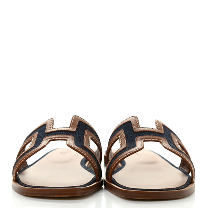 Hermes Calfskin Denim Oran Sandals 36 Bleu Brut Gold 3 of 16
