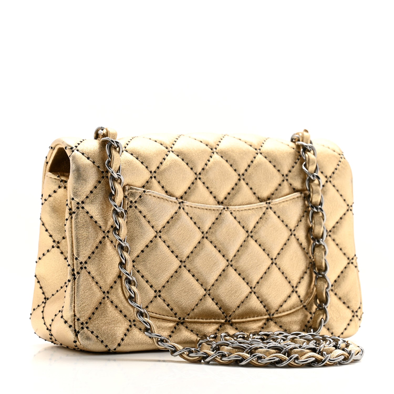 Chanel Metallic Lambskin Quilted Mini Rectangular Flap Gold 3 of 14