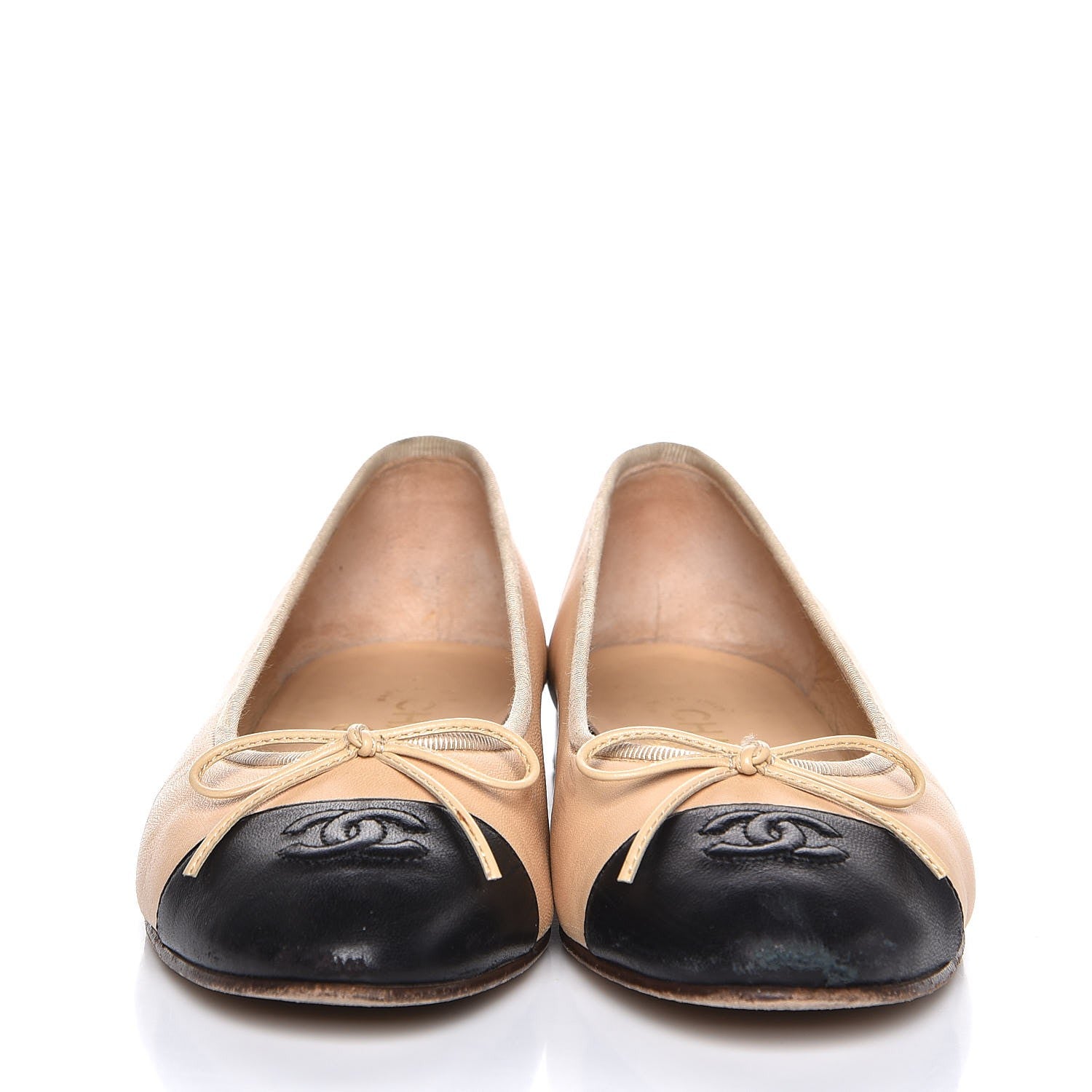 Chanel Lambskin Cap Toe Ballerina Flats 39.5 Beige Black 2 of 11