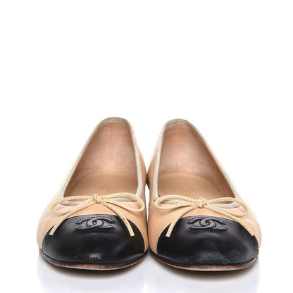 Chanel Lambskin Cap Toe Ballerina Flats 39.5 Beige Black 2 of 11