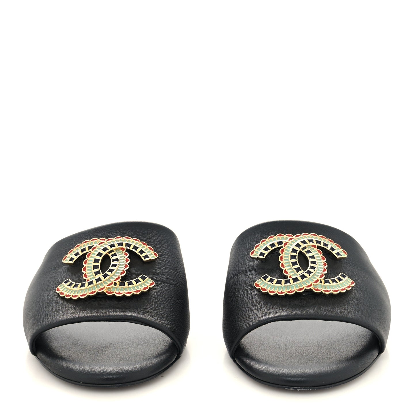 Lambskin Enamel CC Mules 37.5 Black