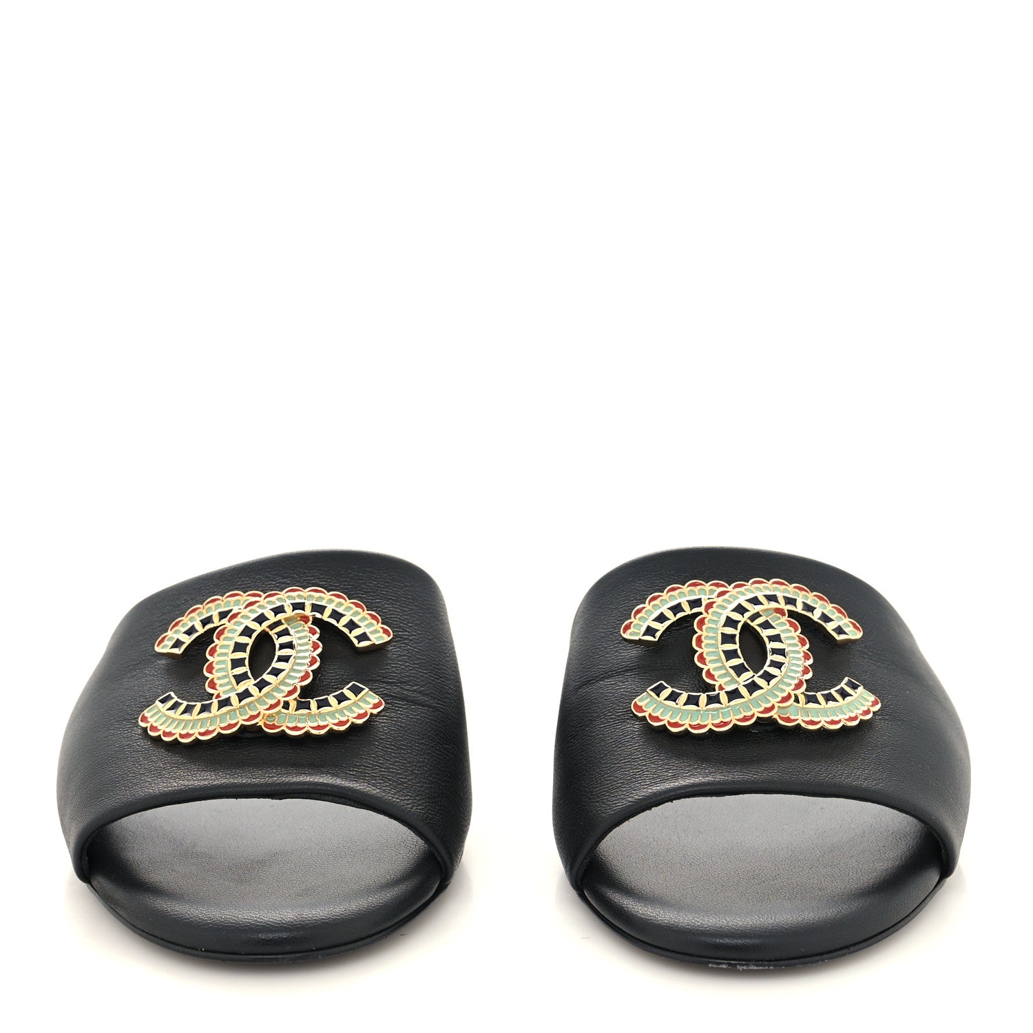 Chanel Lambskin Enamel CC Mules 37.5 Black 2 of 8