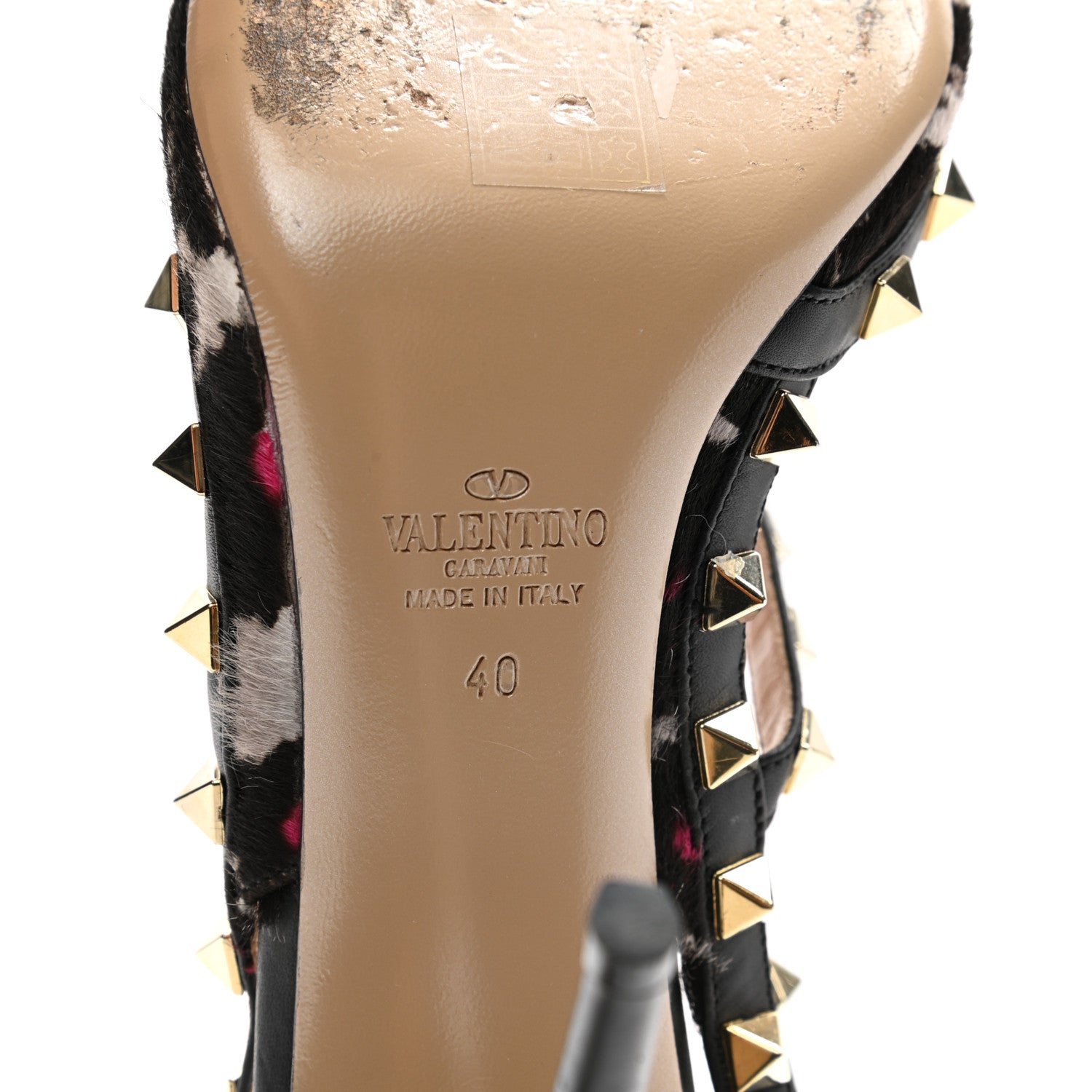 Valentino Garavani Calf Hair Leopard Print Rockstud Ankle Strap Pumps 40 Black Pink 6 of 13