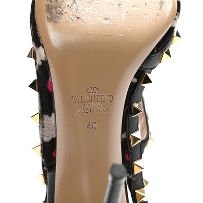 Valentino Garavani Calf Hair Leopard Print Rockstud Ankle Strap Pumps 40 Black Pink 6 of 13