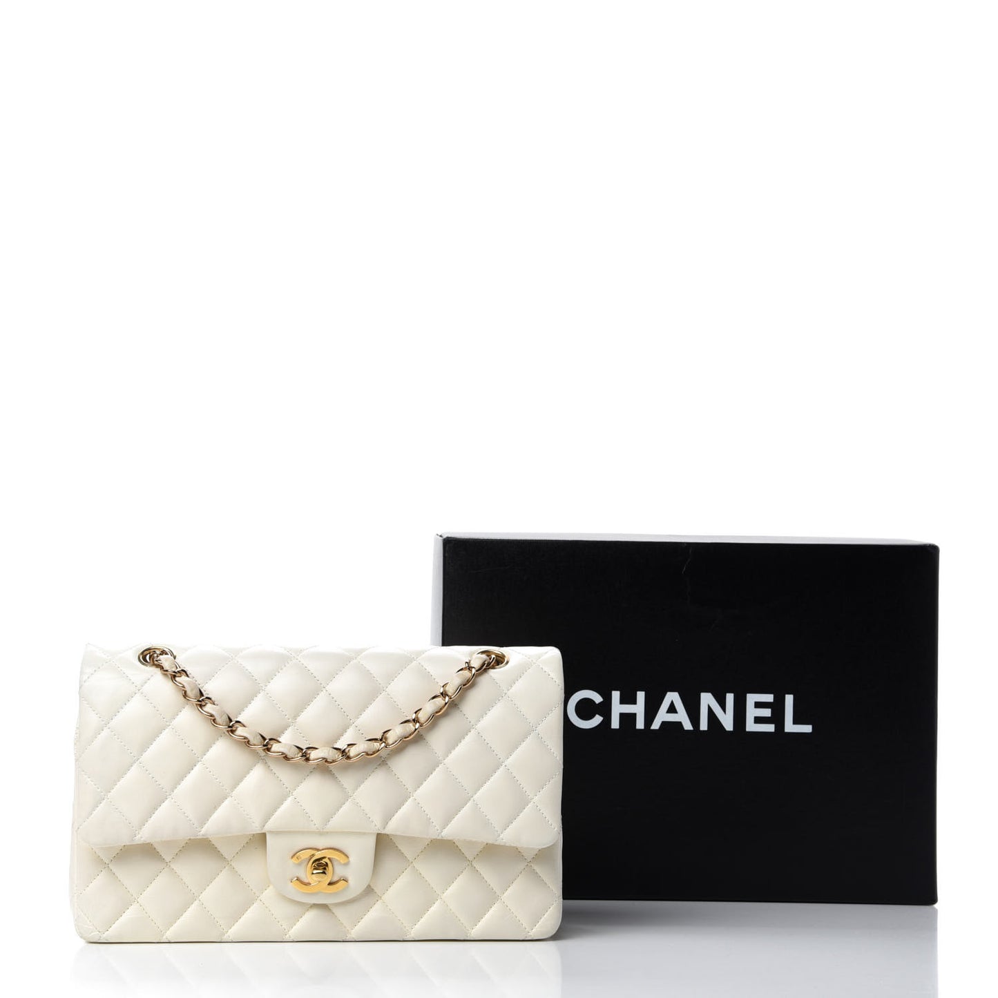 Lambskin Quilted Medium Double Flap White