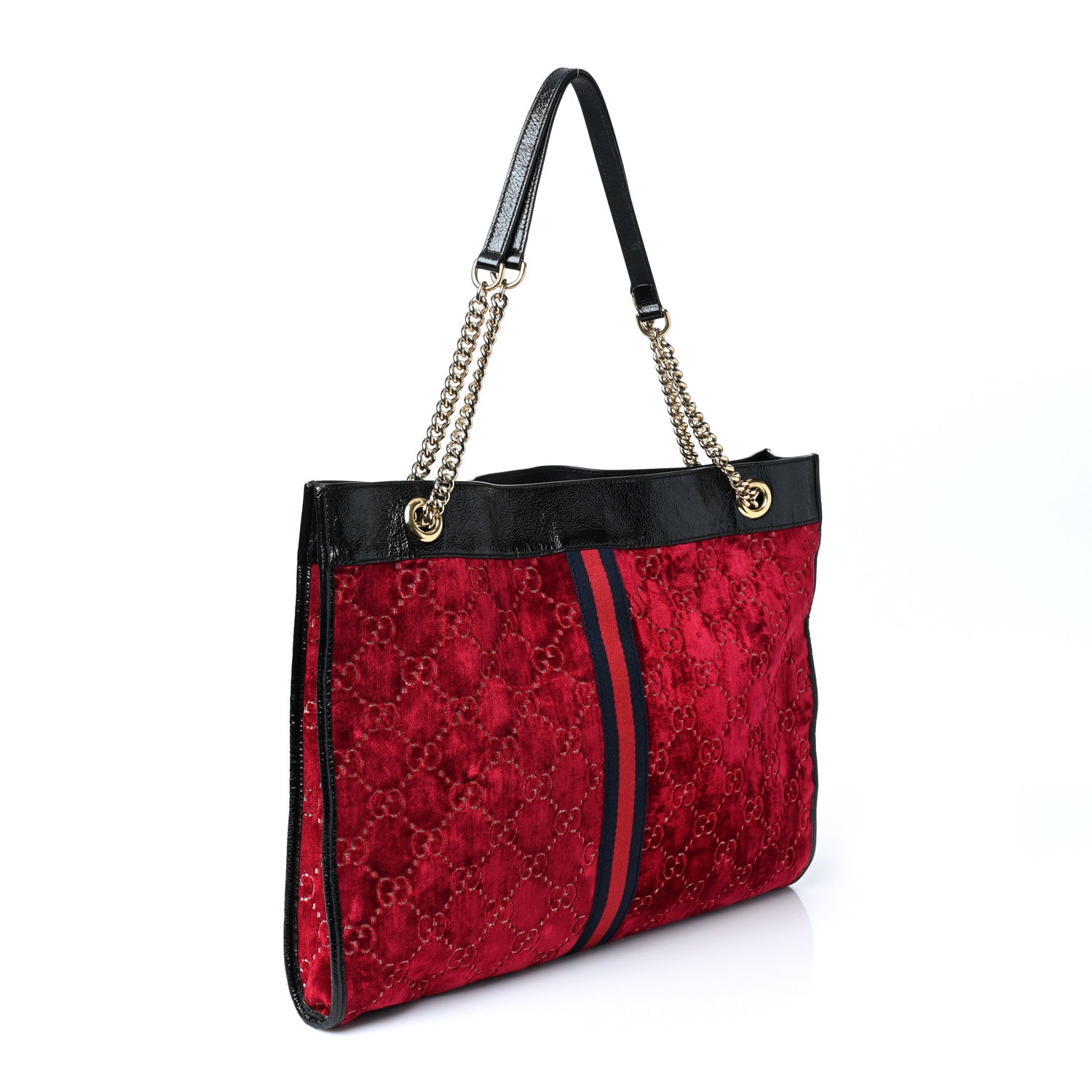 Gucci Velvet GG Monogram Large Rajah Chain Tote Red Cipria Black 4 of 11