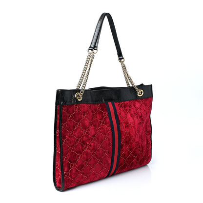 Gucci Velvet GG Monogram Large Rajah Chain Tote Red Cipria Black 4 of 11