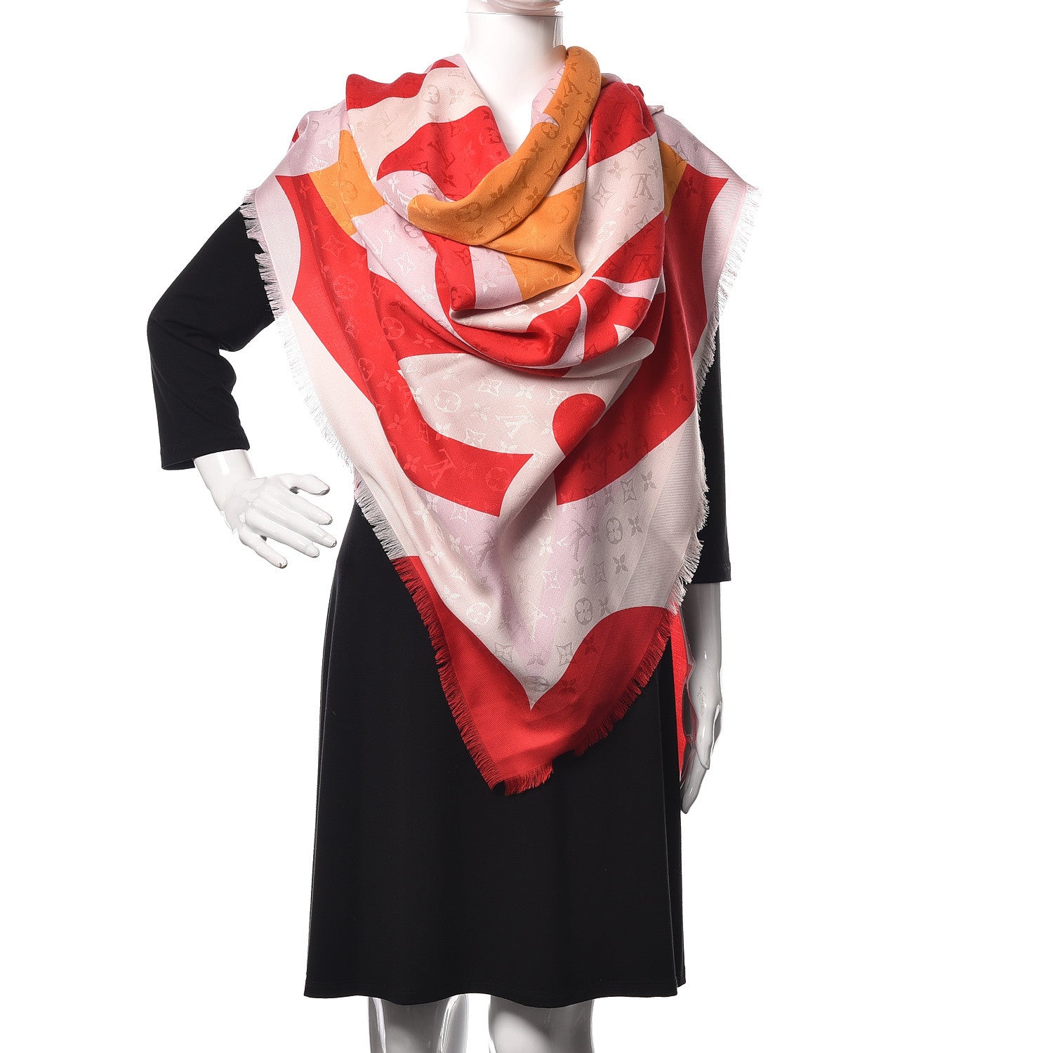 Louis Vuitton Silk Wool Monogram Kaleidogram Shawl Red 2 of 5